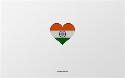 私はインドが大好きです, アジア諸国, インド, 灰色の背景, インドの旗の心, 好きな国, インドが大好き