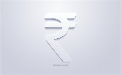 Intian rupian symboli, valuuttamerkki, Intian rupia, valkoinen 3D Intian rupian merkki, Intian rupian valuutta, valkoinen tausta