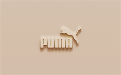 Puma logo, brown plaster background, Puma 3d logo, brands, Puma emblem, 3d art, Puma
