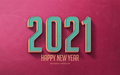 Purple 2021 Retro background, 2021 concepts, Happy New Year 2021, Purple retro 2021 art, 2021 New Year