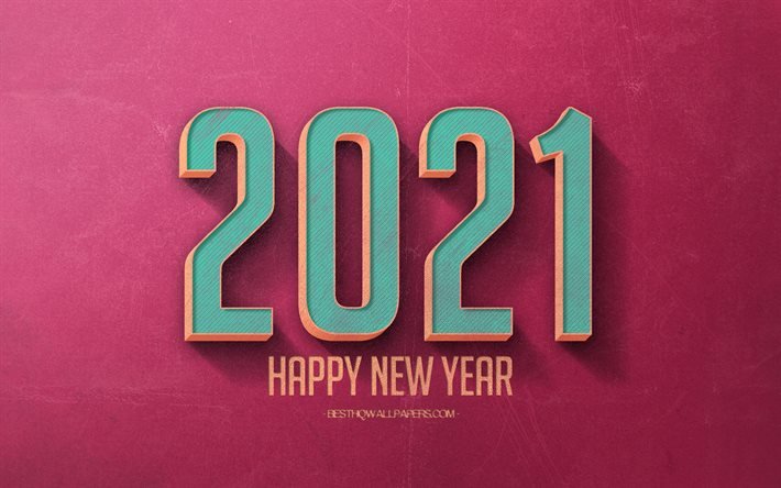 Mor 2021 Retro arka plan, 2021 kavramlar, Mutlu Yıllar 2021, Mor retro 2021 sanat, 2021 Yeni Yıl