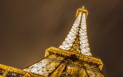 Notte, Parigi, Eiffel, Torre, Francia