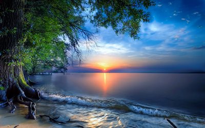 Le lac de Constance, coucher de soleil, lac de Constance, l&#39;&#233;t&#233;, l&#39;Autriche, Europe
