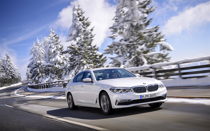 BMW 5-Serisi, 2017 arabalar, 4k, BMW 530e iPerformance, yol, Alman otomobil, BMW