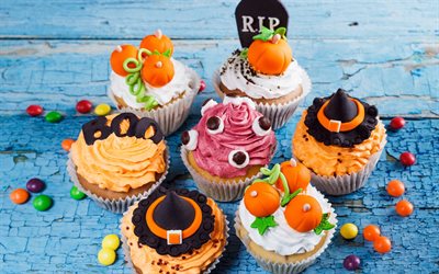 Dia das bruxas, Outubro, f&#233;rias de outono, bolos, doces de halloween, doces