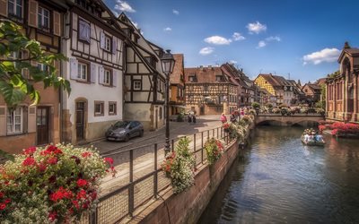Colmar, summer, houses, canal, Alsace, France