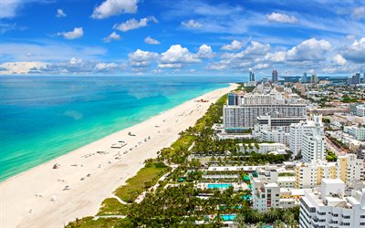 Miami Beach, resort, 4k, kes&#228;ll&#228;, ocean, ranta, Florida, Miami, USA
