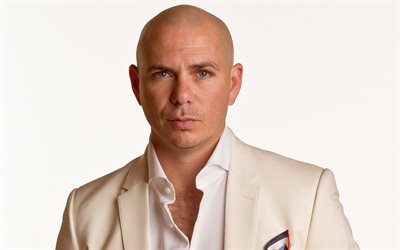 Pitbull, American rapper, portrait, American singer, white suit, Armando Christian Perez