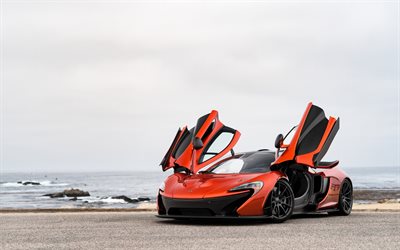 McLaren P1, orange supercar, hypercar, black wheels, supercars, McLaren