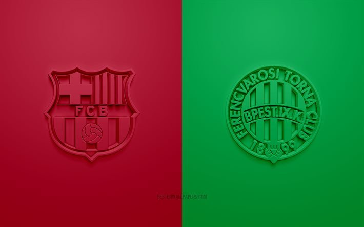 برشلونة VS VS فيرينكفاروس, دوري أبطال أوروبا:, المجموعة G, شعارات ثلاثية الأبعاد, خلفية خضراء بورجوندي, دوري ابطال اوروبا, مباراة كرة القدم, مباراة كرة القدم الأمريكية, نادي برشلونة, فيرينكفاروس