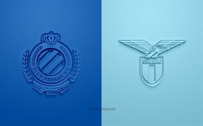 Brugge x SS Lazio, UEFA Champions League, Grupo F, logotipos 3D, fundo azul, Liga dos Campe&#245;es, partida de futebol, Club Brugge, SS Lazio