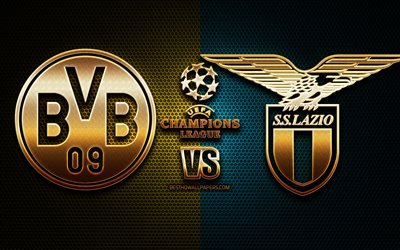 Borussia Dortmund vs Lazio, season 2020-2021, Group F, UEFA Champions League, metal grid backgrounds, golden glitter logo, BVB, SS Lazio, UEFA