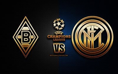 Borussia Monchengladbach vs Inter Milan, season 2020-2021, Group B, UEFA Champions League, metal grid backgrounds, golden glitter logo, Borussia Monchengladbach, Internazionale, UEFA