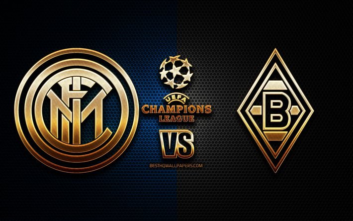 Inter Milan vs Borussia Monchengladbach, season 2020-2021, Group B, UEFA Champions League, metal grid backgrounds, golden glitter logo, Internazionale, Borussia Monchengladbach, UEFA