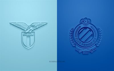 SS Lazio vs Brugge, UEFA Şampiyonlar Ligi, F Grubu, 3D logolar, mavi arka plan, Şampiyonlar Ligi, SS Lazio, Club Brugge