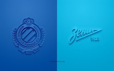 Brugge vs FC Zenit, UEFA Champions League, Group F, 3D logos, blue background, Champions League, football match, Brugge, FC Zenit