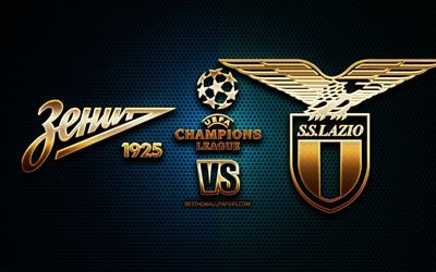 Zenit vs Lazio, saison 2020-2021, Groupe F, Ligue des Champions de l’UEFA, fonds de grille m&#233;tallique, logo paillettes d’or, FC Zenit, SS Lazio, UEFA