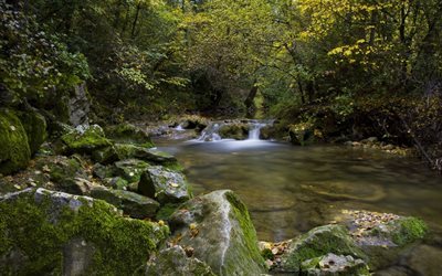 forest, river, trees, waterfall, Tourves, Caramy Gorge, France