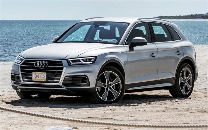 Audi Q5, 2017, beach, crossover, silver Audi, nya Q5