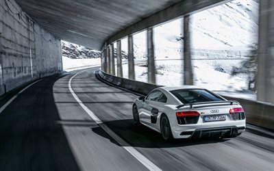 Audi R8, inverno, gallerie, montagne, bianco, tuning Audi, neve