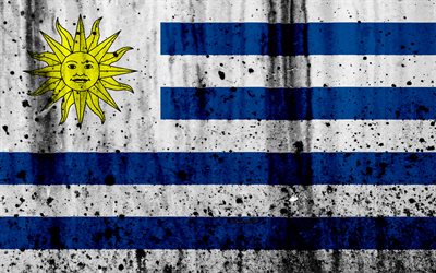 Uruguays flagga, 4k, grunge, flaggan i Uruguay, Sydamerika, Uruguay, nationella symboler, Uruguay natonal flagga