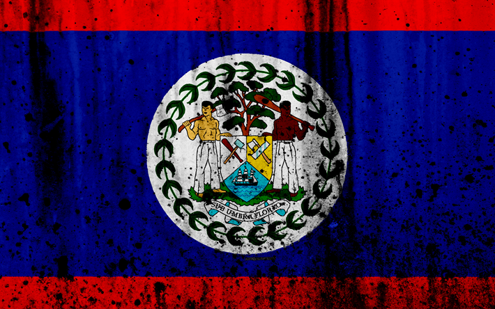 Silah Belize Belize, ulusal semboller, Belize Belize bayrağı, 4k, grunge, Kuzey Amerika, bayrak, ceket, Belize ulusal amblemi