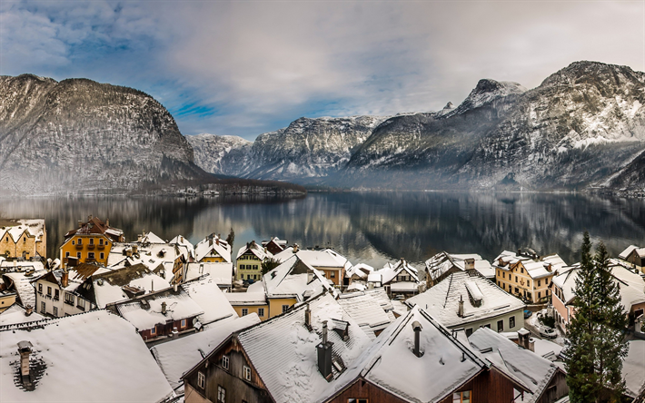 4k -, hallstatt -, winter -, see, berge, europa, &#246;sterreich