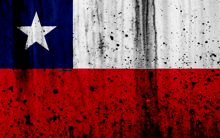 Şili bayrağı, 4k, grunge, G&#252;ney Amerika, Şili, ulusal semboller, Şili Ulusal bayrak