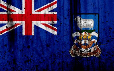 Falkland Islands flag, 4k, grunge, South America, flag of Falkland Islands, national symbols, Falkland Islands, coat of arms Falkland Islands, national emblem