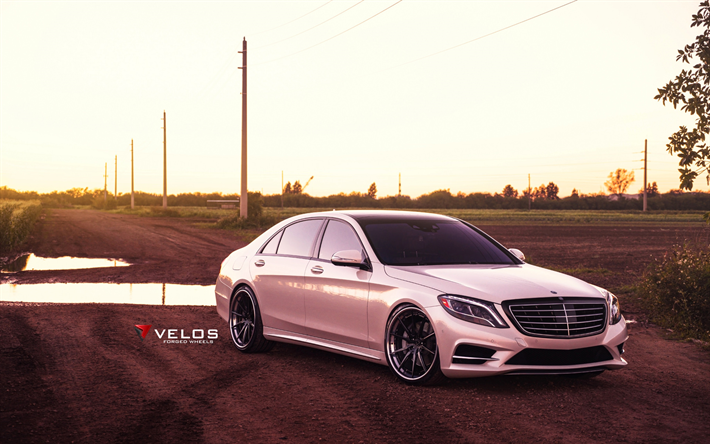 Velos Wheels, tuning, Mercedes-Benz S550, W222, 2017 cars, Velos S10, pink s-class, Mercedes