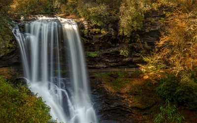 waterfall, rock, autumn, forest, North Carolina, USA