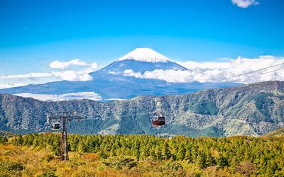 Mount Fuji, stratovulkan, 4k, japansk landm&#228;rken, Hakone-Linbana, Fujiyama, Owakudani, Hakone, Japan