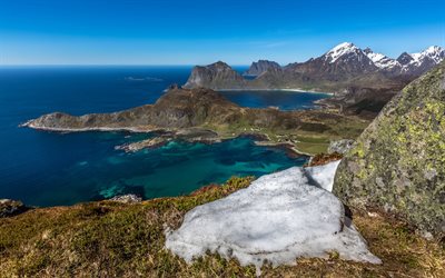 Lofoten, kusten, havet, stenar, berg, seascape, Offersoykammen bergstopp, Norge