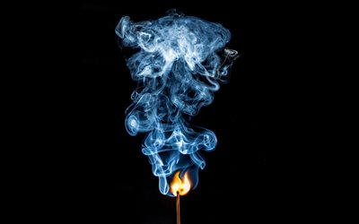 smoke, fire, burning match, ignition, blue smoke