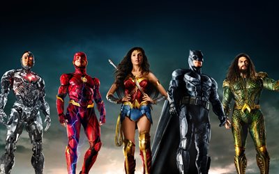 العدالة, 2017, باتمان, المرأة المعجزة, سوبرمان, رجل الماء, باري ألين, بن أفليك غال غادوت