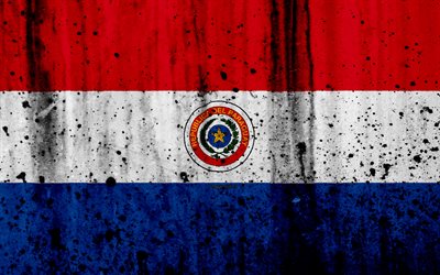 Paraguyanska flagga, 4k, grunge, Sydamerika, flaggan i Paraguay, nationella symboler, Paraguay, vapen Paraguay, Paraguyanska nationella emblem