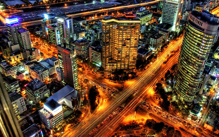 Seul, Coreia Do Sul, noite, arranha-c&#233;us, 4k, luzes da cidade, paisagem urbana, Samseong Esta&#231;&#227;o