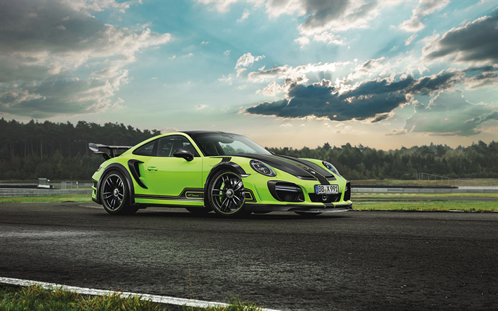 Porsche 911 Turbo GT Street R, TechArt, spor coupe, 911 ayarlama, Alman spor salonu, yeşil Porsche, Porsche 991