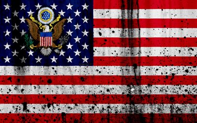 Amerikan lippu, USA lippu, 4k, grunge, Pohjois-Amerikassa, YHDYSVALTAIN lippu, kansalliset symbolit, USA, vaakuna MEILLE, Amerikkalainen Kansallinen Tunnus