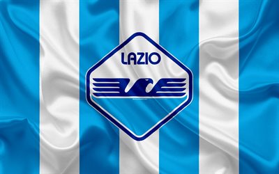 nya Lazio emblem, Italien, Serie A, fotboll, 4k, Lazio, Italiensk fotboll club, silk flag, nya logotyp