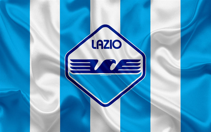nueva Lazio emblema, Italia, Serie a, de f&#250;tbol, 4k, Lazio italiano, club de f&#250;tbol, bandera de seda, nuevo logo