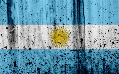 Argentiinan lippu, 4k, grunge, Etel&#228;-Amerikassa, lipun Argentiina, kansalliset symbolit, Argentiina, vaakuna Argentiina, Argentiinan kansallinen tunnus