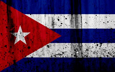 Kubansk flagga, 4k, grunge, flagga av Kuba, Nordamerika, Kuba, nationella symboler, Kuba flagga