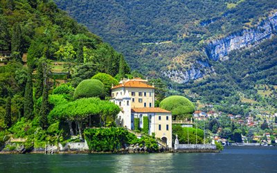 Lake Como, 4k, mountains, italian landmarks, Italy, Europe, summer