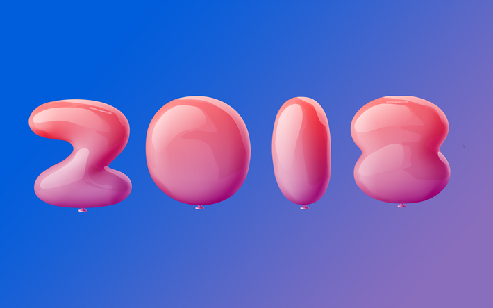 2018 neue jahr, 4k, luftballons, silvester konzepte, 2018 konzepte, 3d-ballons