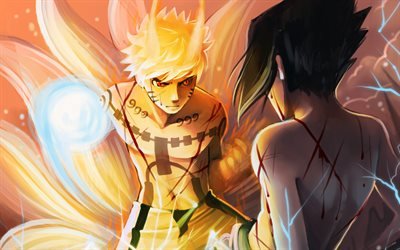 Naruto Uzumaki, Sasuke Uchiwa, bataille, manga, dessin, Naruto