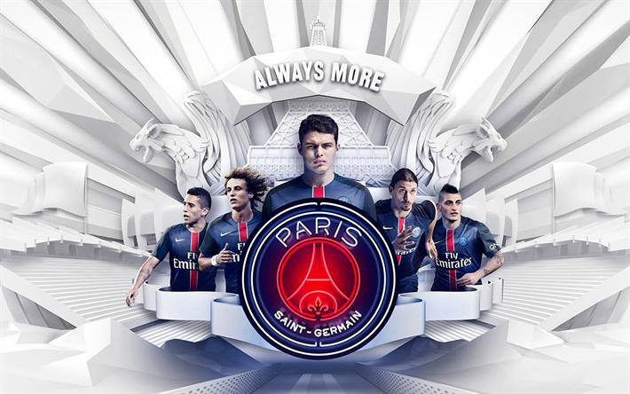 Download wallpapers Paris Saint Germain FC, logo, fan art, France