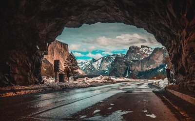 Yosemite, National Park, winter, tunnel, mountains, USA, America