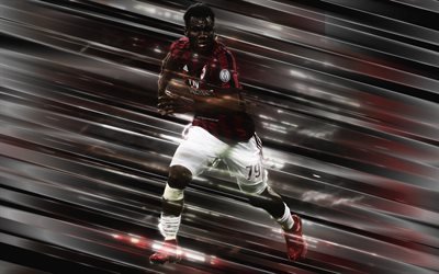 Franck Kessie, 4k, creative art, ter&#228;t tyyli, AC Milan, Norsunluurannikon jalkapalloilija, Serie, Italia, punainen luova tausta, jalkapallo
