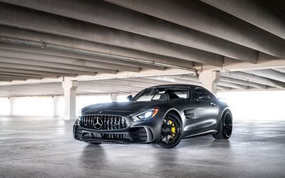 Mercedes GT R AMG, 2018, gray matte coupe, tuning, German sports cars, Graphite, V8 Bi-turbo, Mercedes-AMG GT R Coupe, Mercedes